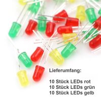 LED 5mm Set rot gelb grün diffus Sortiment LEDs 30 Stück Leuchtdioden S502