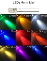 LED 3mm 5mm rund diffus farbig klar 10 20 50 100...