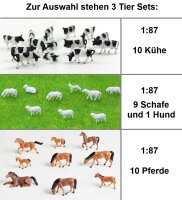 H0 Tiere Pferde Kühe Schafe Bauernhof Figuren je 10 Stück 3 Sets zur Auswahl