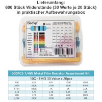 Widerstände Vorwiderstände 1/4W 1% 300 / 600 Stück Metallschicht Metallfilm Set