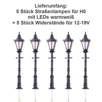 LED Straßenlampen H0 Gaslaterne 6,7cm Parkleuchte Lampen Leuchten 5 Stück S012