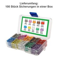 Kfz Sicherungen 100 tlg Set 19mm Standard Flachsicherungen 2-35A Sortiment GK03