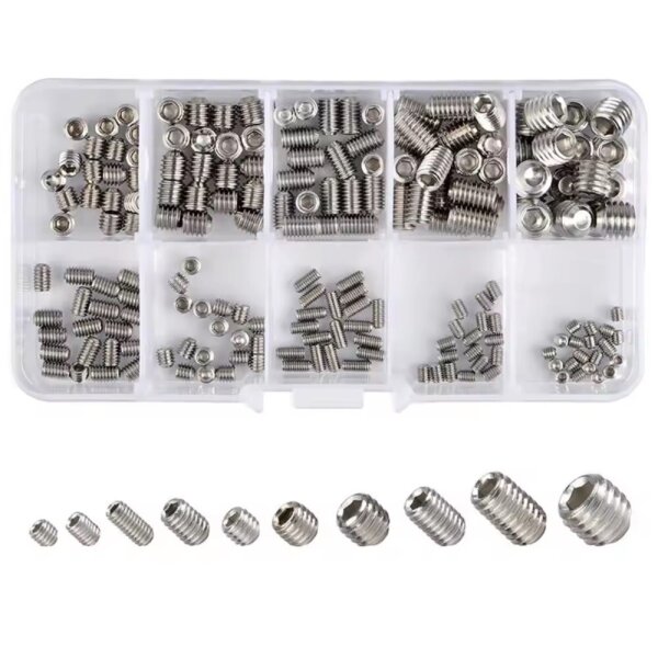 Madenschrauben Metrisch Gewindestifte M3 M4 M5 M6 M8 Sortiment 200-tlg Set GK05