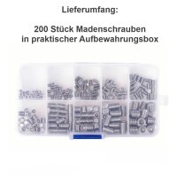 Madenschrauben Metrisch Gewindestifte M3 M4 M5 M6 M8 Sortiment 200-tlg Set GK05