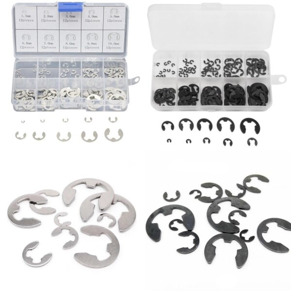 E-Ringe Sicherungsring Sprengring 120 Stück Sortiment 1,5-10 mm Seegering E-Clip