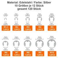 E-Ringe Sicherungsring Sprengring 120 Stück Sortiment 1,5-10 mm Seegering E-Clip
