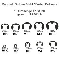 E-Ringe Sicherungsring Sprengring 120 Stück Sortiment 1,5-10 mm Seegering E-Clip