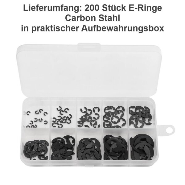 E-Ringe Sicherungsring Sprengring 120 Stück Sortiment 1,5-10 mm Seegering E-Clip Carbon Stahl 120 Stück Sortiment