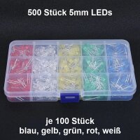LED 3mm 5mm Sortiment 200 / 500 Stück blau gelb grün rot weiß Set LEDs farbig