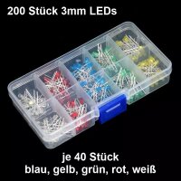 LED 3mm 5mm Sortiment 200 / 500 Stück blau gelb grün rot weiß Set LEDs farbig