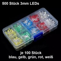 LED 3mm 5mm Sortiment 200 / 500 Stück blau gelb grün rot weiß Set LEDs farbig
