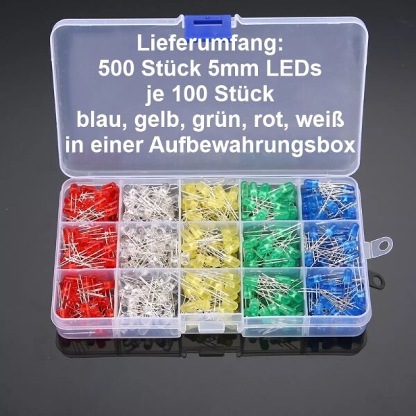 LED 3mm 5mm Sortiment 200 / 500 Stück blau gelb grün rot weiß Set LEDs farbig 500 Stück 5mm LEDs