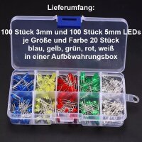 LED 3mm 5mm Sortiment 200 / 500 Stück blau gelb...