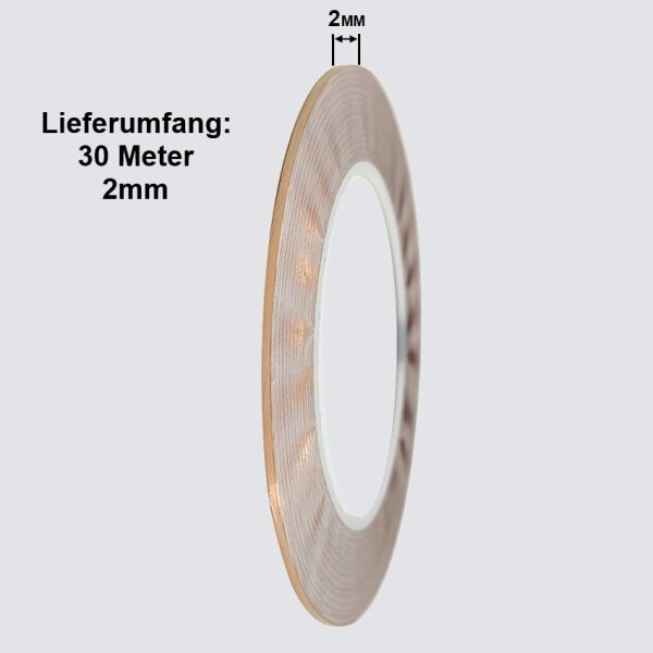 Kupferfolie Kupferband selbstklebend lötbar Kupfer Abschirmfolie 2 3 5 6 8 10 mm 2 mm (30 Meter Länge)