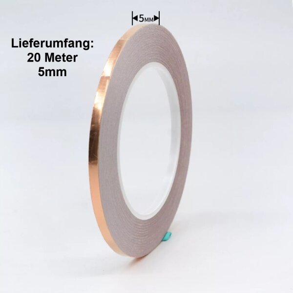Kupferfolie Kupferband selbstklebend lötbar Kupfer Abschirmfolie 2 3 5 6 8 10 mm 5 mm (20 Meter Länge)
