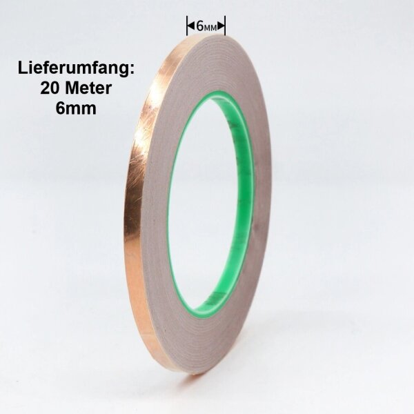 Kupferfolie Kupferband selbstklebend lötbar Kupfer Abschirmfolie 2 3 5 6 8 10 mm 6 mm (20 Meter Länge)