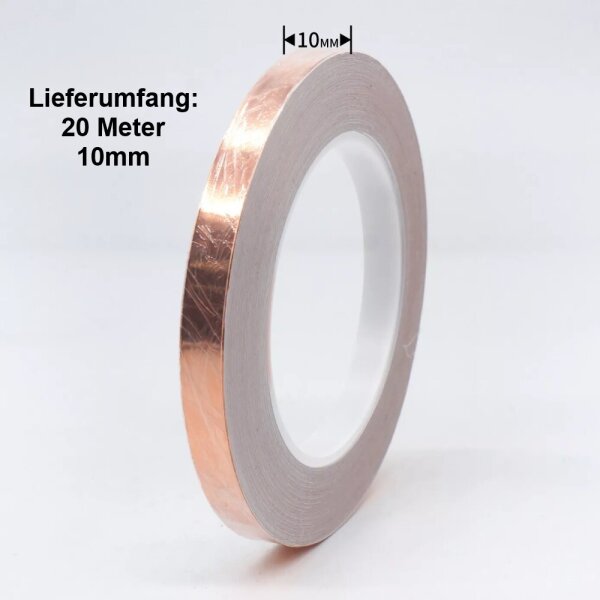 Kupferfolie Kupferband selbstklebend lötbar Kupfer Abschirmfolie 2 3 5 6 8 10 mm 10 mm (20 Meter Länge)