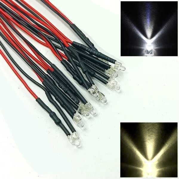 LED 2mm kurz 9 12 14 16 19 24 V Kabel Widerstand angelötet verkabelt 10 Stück