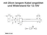 LED 2mm kurz 9 12 14 16 19 24 V Kabel Widerstand angelötet verkabelt 10 Stück