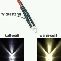 LED 2mm kurz 9 12 14 16 19 24 V Kabel Widerstand angelötet verkabelt 10 Stück