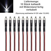 LED 2mm kurz 9 12 14 16 19 24 V Kabel Widerstand...