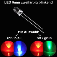 Blink LED 3mm 5mm bicolor rot/blau rot/grün zweifarbig DUO LEDs blinkend 1,5Hz