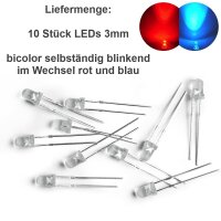 Blink LED 3mm 5mm bicolor rot/blau rot/grün zweifarbig DUO LEDs blinkend 1,5Hz