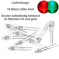 Blink LED 3mm 5mm bicolor rot/blau rot/grün zweifarbig DUO LEDs blinkend 1,5Hz