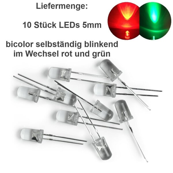 Blink LED 3mm 5mm bicolor rot/blau rot/grün zweifarbig DUO LEDs blinkend 1,5Hz 5mm Rot / Grün 10 Stück