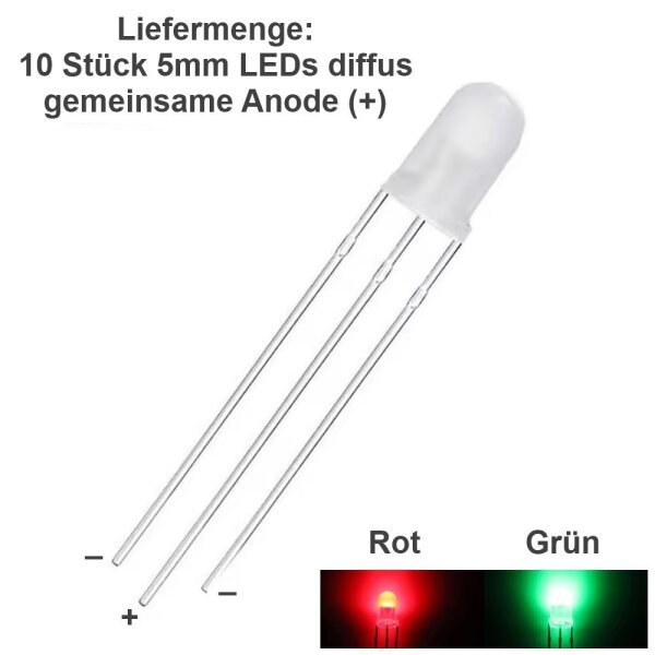 LED Bicolore 3mm E 5mm – Confezione Da 10 – Scegli Rosso/Verde O Rosso/Blu – Anodo/Catodo Comune