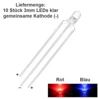 Duo LED Bicolor 3mm 5mm 3 Pin gem. Anode Kathode rot/grün rot/blau LEDs 10 Stück
