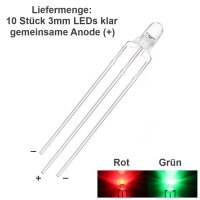 Duo LED Bicolor 3mm 5mm 3 Pin gem. Anode Kathode rot/grün rot/blau LEDs 10 Stück