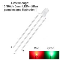 Duo LED Bicolor 3mm 5mm 3 Pin gem. Anode Kathode rot/grün rot/blau LEDs 10 Stück