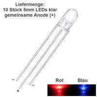 Duo LED Bicolor 3mm 5mm 3 Pin gem. Anode Kathode rot/grün rot/blau LEDs 10 Stück