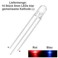 Duo LED Bicolor 3mm 5mm 3 Pin gem. Anode Kathode rot/grün rot/blau LEDs 10 Stück
