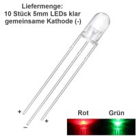 Duo LED Bicolor 3mm 5mm 3 Pin gem. Anode Kathode rot/grün rot/blau LEDs 10 Stück