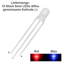 Duo LED Bicolor 3mm 5mm 3 Pin gem. Anode Kathode rot/grün rot/blau LEDs 10 Stück