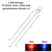 Duo LED Bicolor 3mm 5mm 3 Pin gem. Anode Kathode rot/grün rot/blau LEDs 10 Stück
