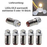 LED Lämpchen E5,5 Sockel Gewinde Fassung E5.5 LEDs 3-24V AC/DC Modellbau H0 TT N