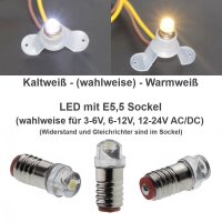 LED Lämpchen E5,5 Sockel Gewinde Fassung E5.5 LEDs 3-24V AC/DC Modellbau H0 TT N