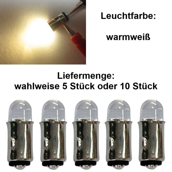 LED BA5S Sockel Fassung warmweiß weiß LEDs 16-24V Märklin 600150 H0 Loks Waggons Warmweiß 10 Stück