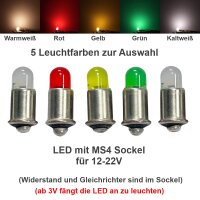 LED MS4 Sockel 3-22V AC DC LEDs Märklin 600000 600010 600020 Loks Signale H0 TT
