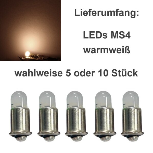 LED MS4 Sockel 16-24V AC DC LEDs Märklin 600000 600010 600020 Loks Signale H0 TT 5 Stück warmweiß