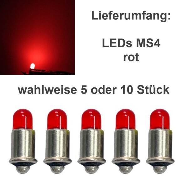 LED MS4 Sockel 16-24V AC DC LEDs Märklin 600000 600010 600020 Loks Signale H0 TT 10 Stück rot