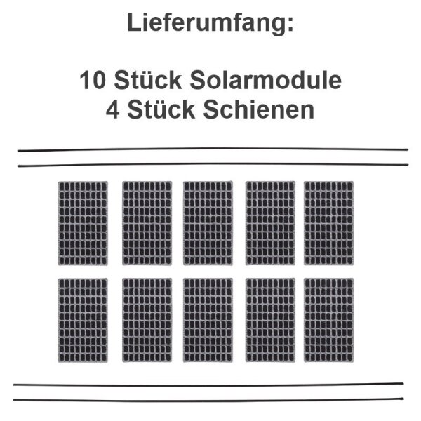 Photovoltaikmodule Solarmodule H0 mit Unterkonstruktion 1:87 10 Stück 4 Schienen Schwarz / Silber