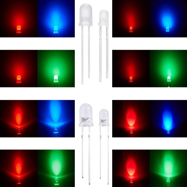 Duo LED Bicolor 3mm 5mm 2 Pin rot/grün rot/blau diffus klar LEDs 10 Stück