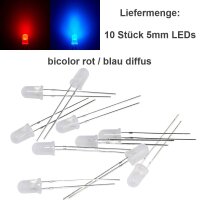 Duo LED Bicolor 3mm 5mm 2 Pin rot/grün rot/blau diffus klar LEDs 10 Stück