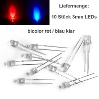 Duo LED Bicolor 3mm 5mm 2 Pin rot/grün rot/blau diffus klar LEDs 10 Stück