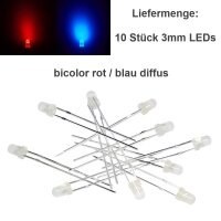 Duo LED Bicolor 3mm 5mm 2 Pin rot/grün rot/blau diffus klar LEDs 10 Stück