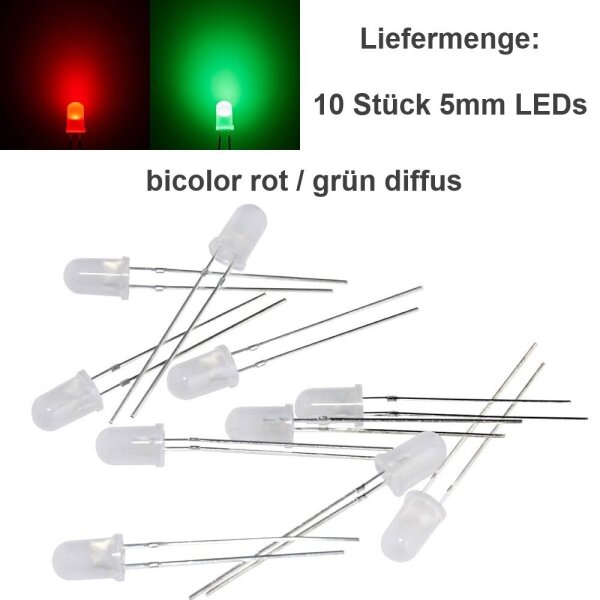 Duo LED Bicolor 3mm 5mm 2 Pin rot/grün rot/blau diffus klar LEDs 10 Stück 5mm diffus rot/grün